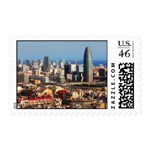 Barcelona cityscape postage stamp