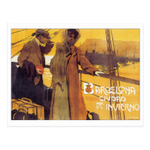 Barcelona Vintage Travel Poster Postcard