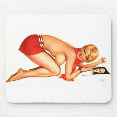 Bare Breasted Pinup Girl on her Knees Bent Over Mousepad by IsisoftheEast