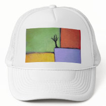 Bare tree colorful art all seasons modern painting mesh hat