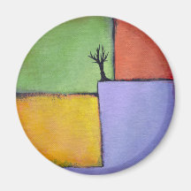 Bare tree colorful art all seasons modern painting fridge magnet