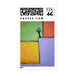 Bare tree colorful art all seasons modern painting postage