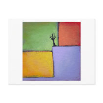 Bare tree colorful art all seasons modern painting post cards