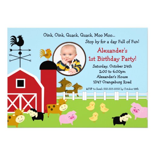 Barn Animal Fun Photo Birthday Party Announcement