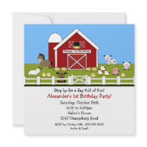 Barn Animals Fun 1st Birthday invitations