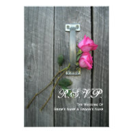 Barn Door and Pink Roses Wedding Small RSVP Custom Announcement