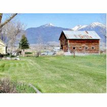 Barn Grass Mountains Fence Photo Sculptures