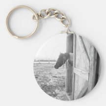 Barn Horse Black and White Photography Key Chain