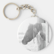 Barn Horse/Black and White Photography Keychain