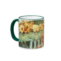 Barn Scene Chicks Bunnies Victorian Girl Easter Mugs