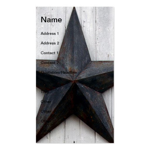 Barn Star Business Card (front side)