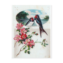 Barn Swallows and Pink Flowers Post Card