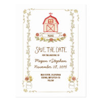 Barn wedding rustic save the date postcards