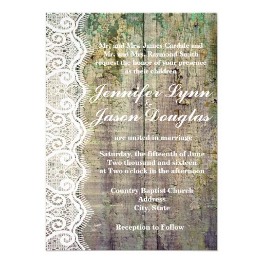 Barn Wood and Lace Rustic Wedding Invitations