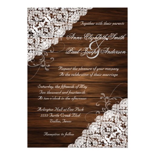 Barn Wood and Lace Rustic Wedding Invitations Personalized Announcement (front side)
