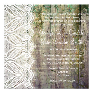 Barn Wood and Lace Square Wedding Invitations