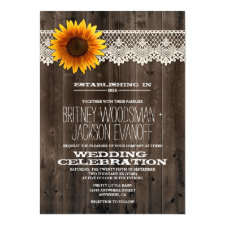 Barn Wood and Lace Sunflower Wedding Invitations