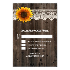 Barn Wood and Lace Sunflower Wedding RSVP Cards