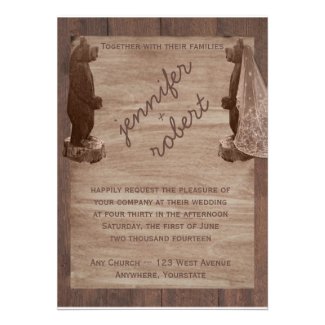 Barn Wood Bears Country Wedding Invitation