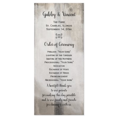 Barn Wood Country Wedding Program Rack Card Template