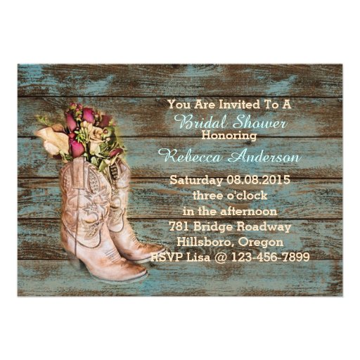barn wood cowboy boots western bridal shower card