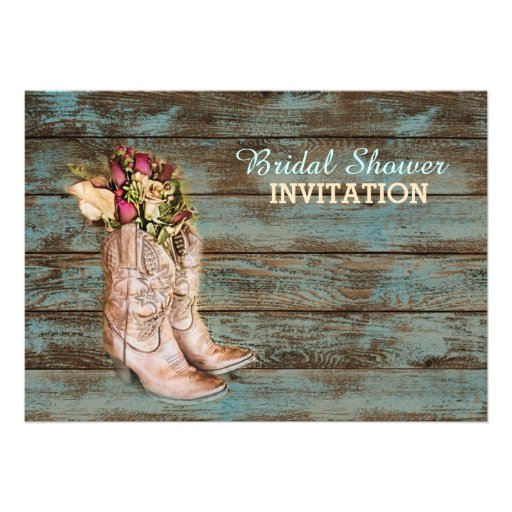 barn wood cowboy boots western bridal shower card