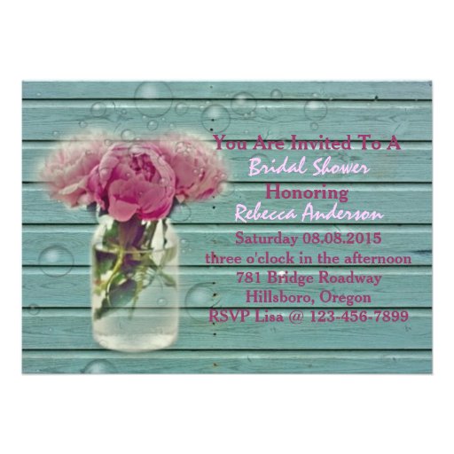 barn wood peony country bridal shower tea party personalized invitation