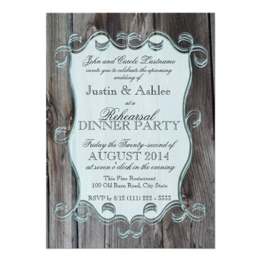 Barn Wood Sign Rehearsal Dinner Party Personalized Announcement (front side)