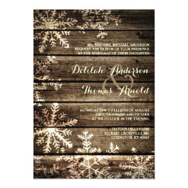 Barn Wood Snowflakes Rustic Winter Wedding 5x7 Paper Invitation Card