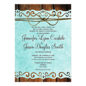 Barn Wood Vintage Paper Teal Wedding Invitations Personalized Announcement