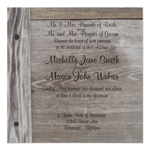 Barn wood wedding invitation