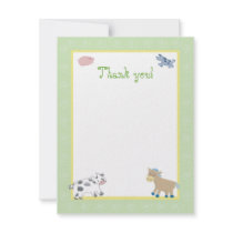 Barn Yard Farm Animals Green Swirl Thank you invitations