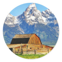 Barns Grand Tetons Mountains Round Stickers