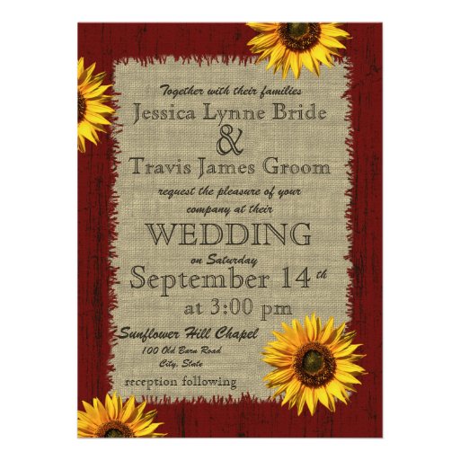 Barnwood and Burlap Sunflower Wedding Personalized Invite