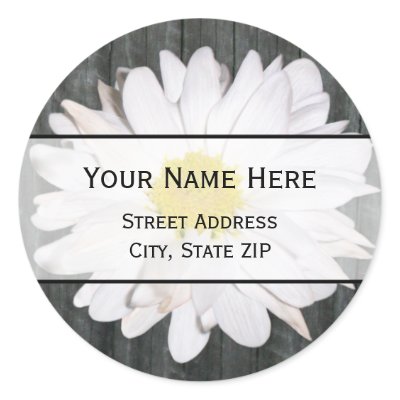Barnwood and Daisy Address Label Round Stickers