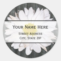 Barnwood and Daisy Address Label Round Stickers