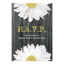 Barnwood and Daisy Wedding Small RSVP Invitation