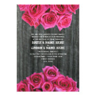 Barnwood and Hot Pink Roses Wedding Invitation