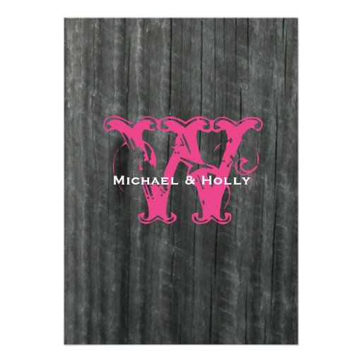 Barnwood and Hot Pink Roses Wedding Invitation