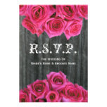 Barnwood and Hot Pink Roses Wedding Small RSVP Custom Announcements