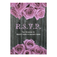 Barnwood and Pink Roses Wedding RSVP Custom Invites