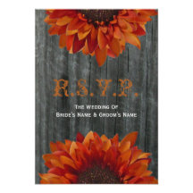 Barnwood and Sunflower Fall Wedding Small RSVP Invitations