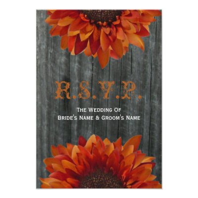 Barnwood and Sunflower Fall Wedding Small RSVP Invitations