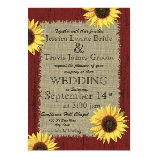 Barnwood and Sunflower Wedding Custom Invites