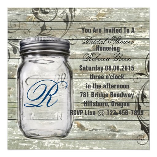 barnwood country rustic mason jar bridal shower personalized invite