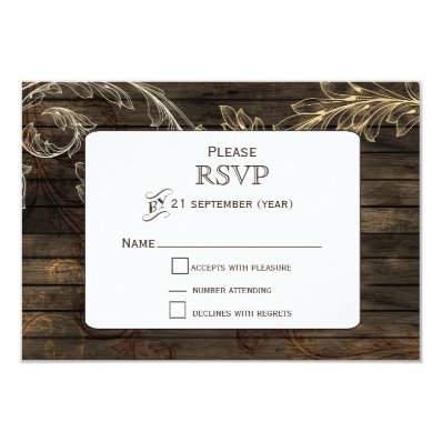 Barnwood flourish rustic wedding RSVP Announcement Card