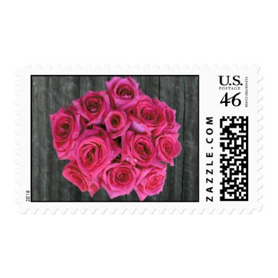 Barnwood & Hot Pink Roses Postage