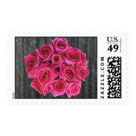 Barnwood & Hot Pink Roses Postage