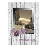 Barnwood purple daisy Country Wedding Invitation