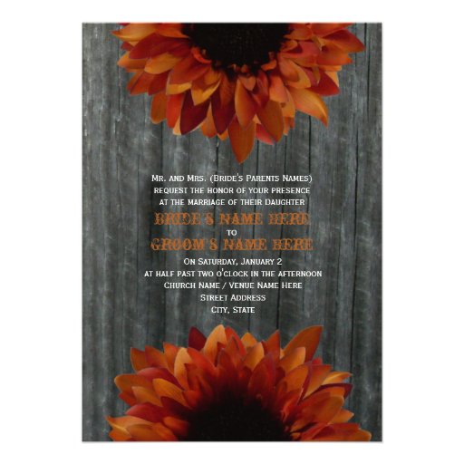 Barnwood & Sunflower Fall Wedding Invitation